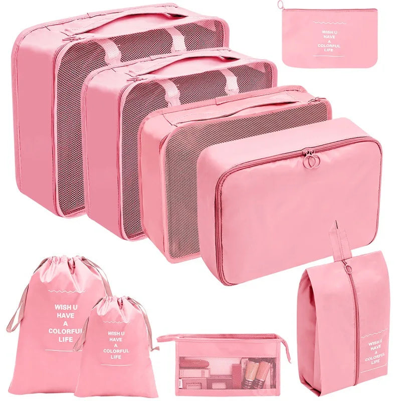 7/8/9/10-Piece Travel Organizer Packing Cubes Set – Portable Luggage Storage Bags for Clothes, Shoes & Accessories