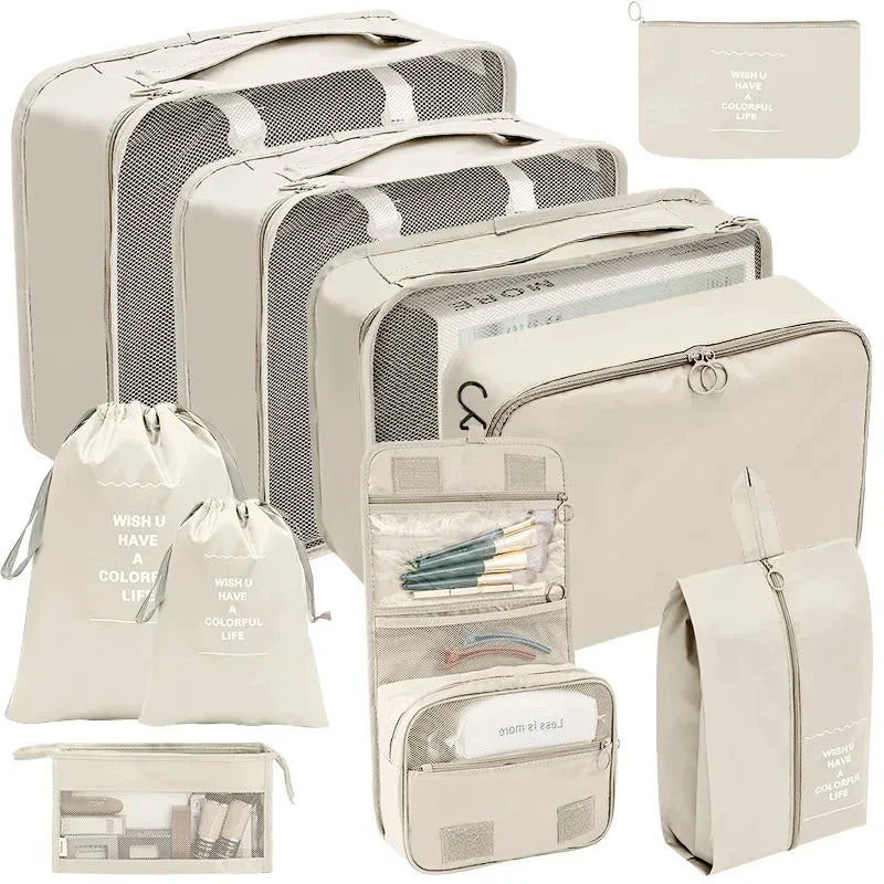 7/8/9/10-Piece Travel Organizer Packing Cubes Set – Portable Luggage Storage Bags for Clothes, Shoes & Accessories