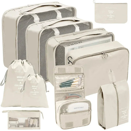 7/8/9/10-Piece Travel Organizer Packing Cubes Set – Portable Luggage Storage Bags for Clothes, Shoes & Accessories