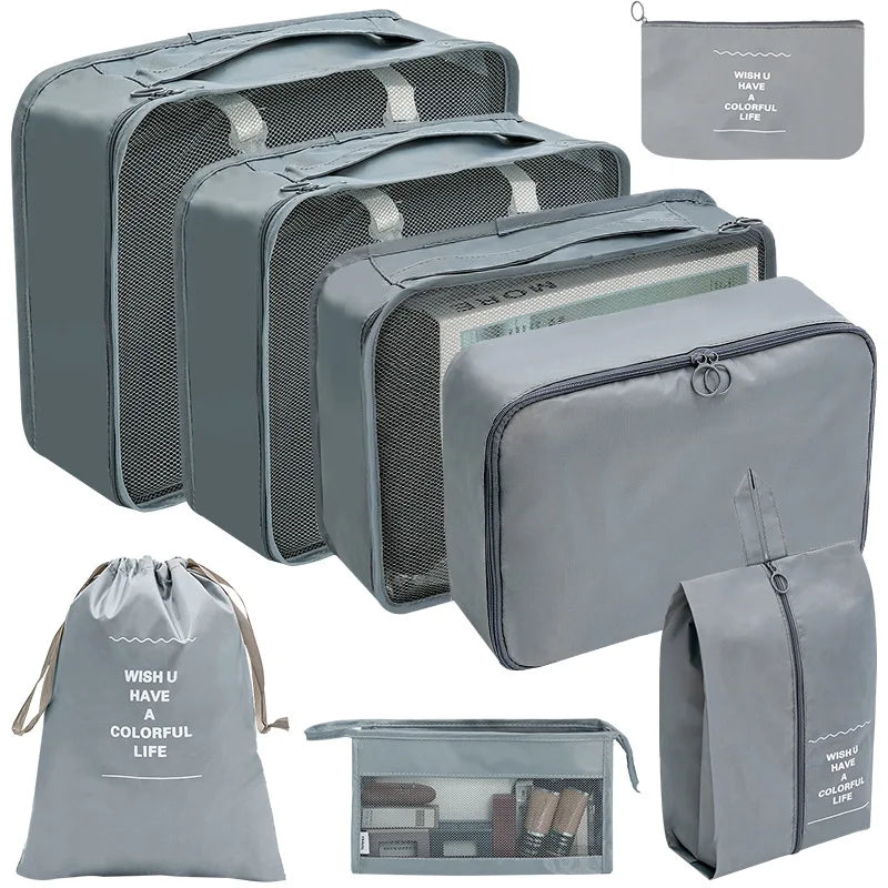 7/8/9/10-Piece Travel Organizer Packing Cubes Set – Portable Luggage Storage Bags for Clothes, Shoes & Accessories