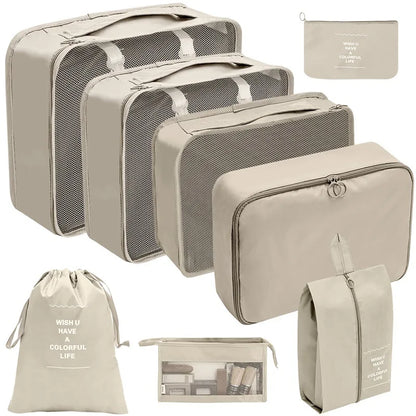 7/8/9/10-Piece Travel Organizer Packing Cubes Set – Portable Luggage Storage Bags for Clothes, Shoes & Accessories