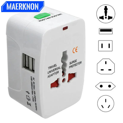 All-in-One International Plug Adapter – Universal Travel Power Converter with 2 USB & Type-C Ports (AU/US/UK/EU)
