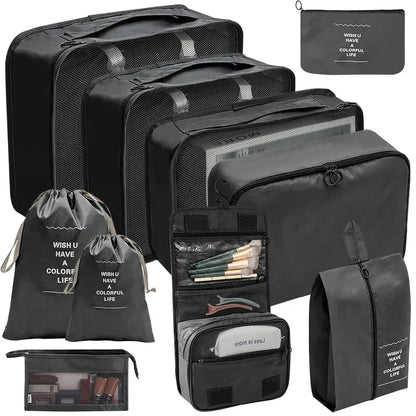 7/8/9/10-Piece Travel Organizer Packing Cubes Set – Portable Luggage Storage Bags for Clothes, Shoes & Accessories
